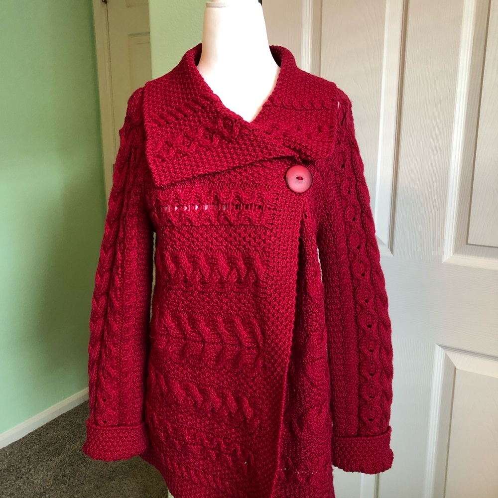 Inis Crafts Red Merino Wool Cardigan